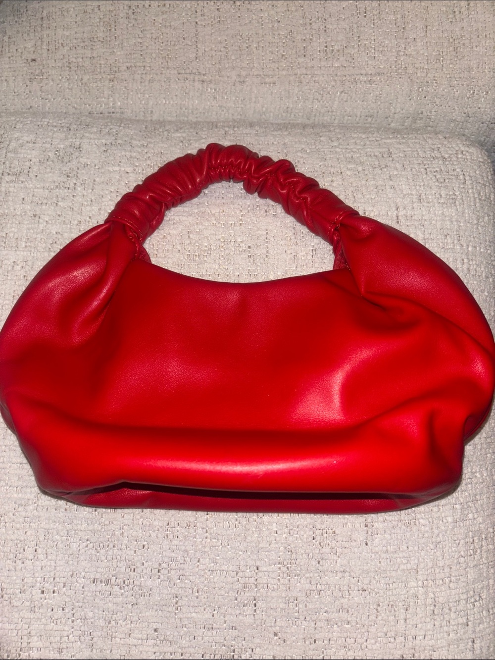 Bold Red Ruched-Handle Women’s Shoulder Bag